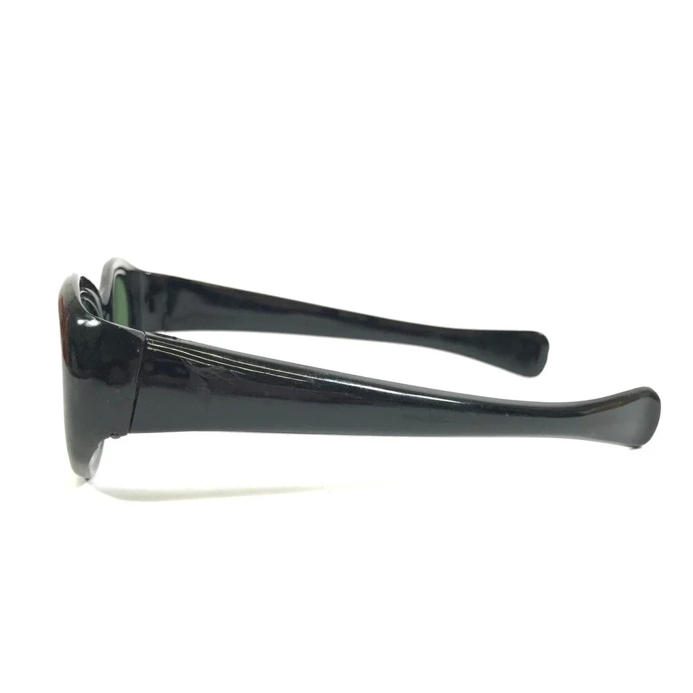 Vintage Sunglasses Shiny Black Oval Wrap Frames with Green Lenses 48-20-135